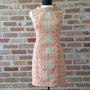 60s-style Sleeveless Mint & Orange Sheath Dress